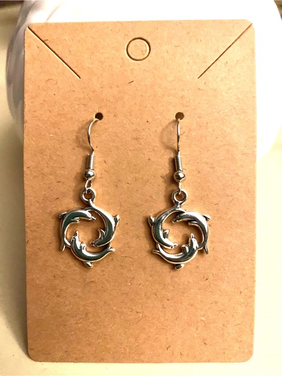 Jewelry - Silver Dolphin Circle Drop Earrings - Women Jewelry
